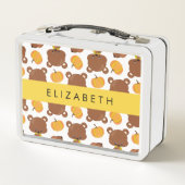 クマのパターン，かわいいクマ，かぼちゃあなたの名前 メタルランチボックス (裏面)