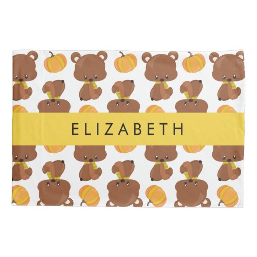 クマのパターン,かわいいクマ,かぼちゃあなたの名前 枕カバー (裏面)