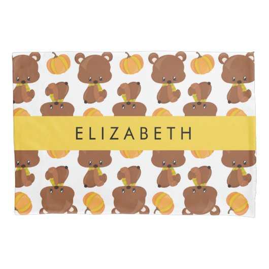 クマのパターン，かわいいクマ，かぼちゃあなたの名前 枕カバー (正面)