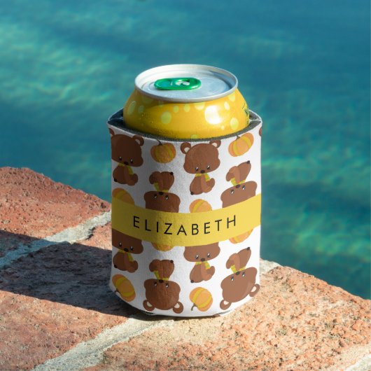 クマのパターン，かわいいクマ，かぼちゃあなたの名前 缶クーラー (インサイチュ プール)