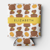 クマのパターン，かわいいクマ，かぼちゃあなたの名前 缶クーラー (正面)