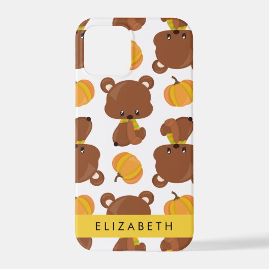クマのパターン，かわいいクマ，かぼちゃあなたの名前 iPhoneケース (裏面)