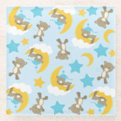 クマのパターン,かわいいクマ,テディベア,スター ガラスコースター (正面)