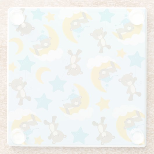 クマのパターン，かわいいクマ，テディベア，スター ガラスコースター (裏面)