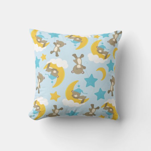 クマのパターン，かわいいクマ，テディベア，スター クッション (正面)