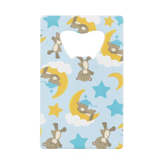 クマのパターン，かわいいクマ，テディベア，スター クレジットカード栓抜き (正面)