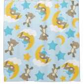 クマのパターン，かわいいクマ，テディベア，スター シャワーカーテン (正面)