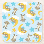 クマのパターン,かわいいクマ,テディベア,スター スクエアペーパーコースター (正面)