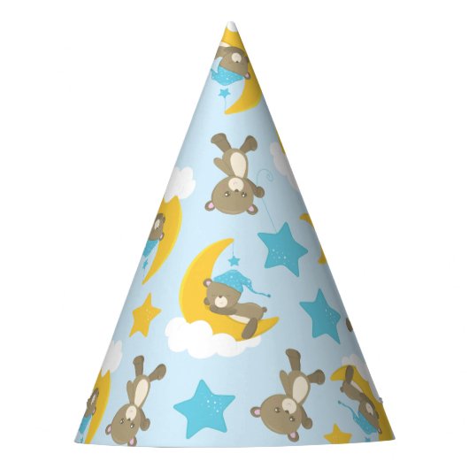 クマのパターン，かわいいクマ，テディベア，スター パーティーハット (正面)