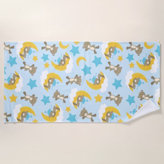 クマのパターン,かわいいクマ,テディベア,スター ビーチタオル (正面)