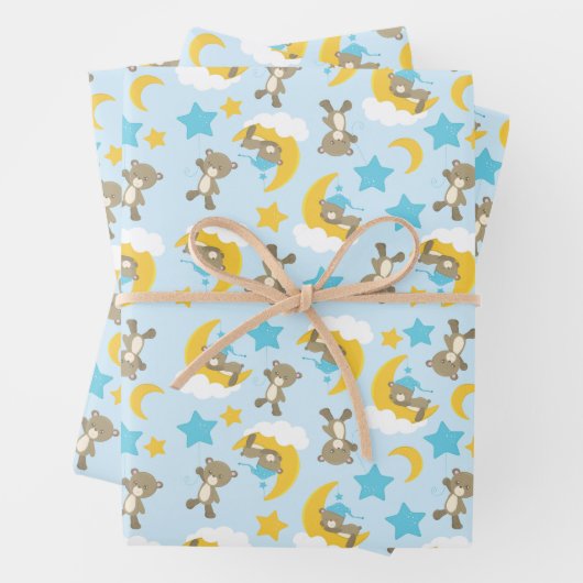 クマのパターン,かわいいクマ,テディベア,スター ラッピングペーパーシート (インサイチュ)