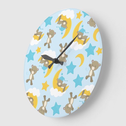 クマのパターン，かわいいクマ，テディベア，スター ラージ壁時計 (傾斜)