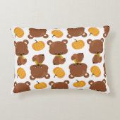 クマのパターン，かわいいクマ，秋，カボチャ アクセントクッション (正面)