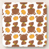 クマのパターン，かわいいクマ，秋，カボチャ コースター (正面)