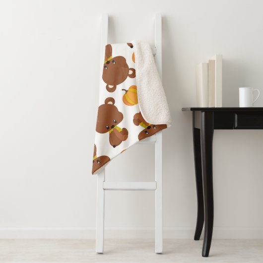 クマのパターン,かわいいクマ,秋,カボチャ シェルパブランケット (インサイチュ)