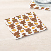 クマのパターン,かわいいクマ,秋,カボチャ スクエアペーパーコースター (アングル)