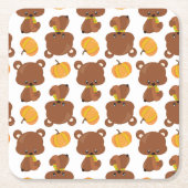 クマのパターン,かわいいクマ,秋,カボチャ スクエアペーパーコースター (正面)