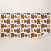 クマのパターン，かわいいクマ，秋，カボチャ ビーチタオル (正面)