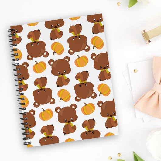 クマのパターン，かわいいクマ，秋，カボチャ プランナー手帳