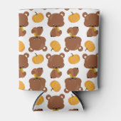 クマのパターン，かわいいクマ，秋，カボチャ 缶クーラー (正面)