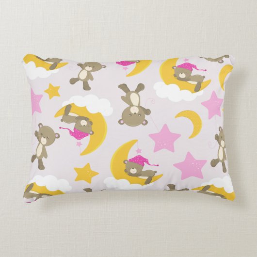 クマのパターン，テディベア，かわいいクマ，スター アクセントクッション (正面)