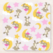 クマのパターン,テディベア,かわいいクマ,スター スクエアペーパーコースター (正面)