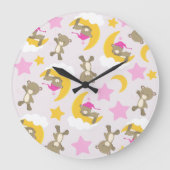 クマのパターン，テディベア，かわいいクマ，スター ラージ壁時計 (正面)