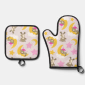 クマのパターン，テディベア，かわいいクマ，スター 鍋つかみ&鍋敷きセット (正面)