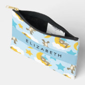 クマのパターン，テディベア，スター，あなたの名前 アクセサリーポーチ (見開き)