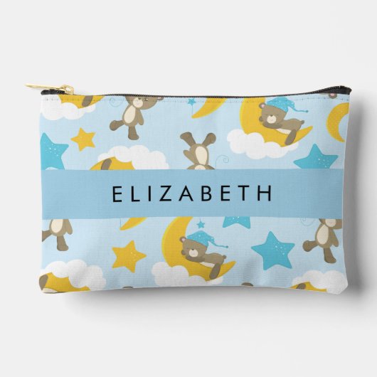 クマのパターン，テディベア，スター，あなたの名前 アクセサリーポーチ (正面)