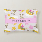 クマのパターン，テディベア，スター，あなたの名前 アクセントクッション (正面)