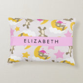 クマのパターン，テディベア，スター，あなたの名前 アクセントクッション (裏面)