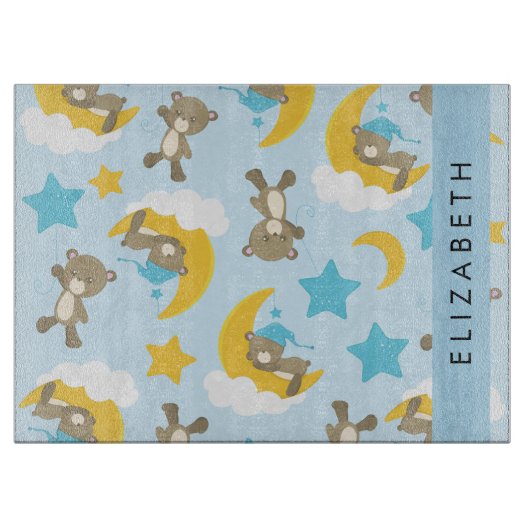 クマのパターン，テディベア，スター，あなたの名前 カッティングボード (正面)