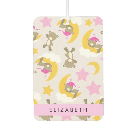 クマのパターン，テディベア，スター，あなたの名前 カーエアーフレッシュナー (正面)