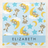 クマのパターン,テディベア,スター,あなたの名前 ガラスコースター (正面)