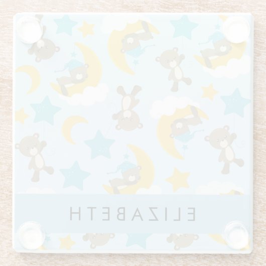 クマのパターン，テディベア，スター，あなたの名前 ガラスコースター (裏面)