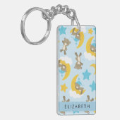 クマのパターン，テディベア，スター，あなたの名前 キーホルダー (正面左)