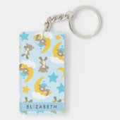 クマのパターン，テディベア，スター，あなたの名前 キーホルダー (裏面)