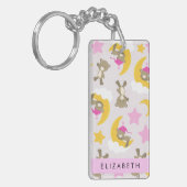 クマのパターン，テディベア，スター，あなたの名前 キーホルダー (正面左)