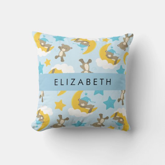 クマのパターン，テディベア，スター，あなたの名前 クッション (正面)