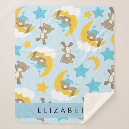 クマのパターン,テディベア,スター,あなたの名前 シェルパブランケット (正面)