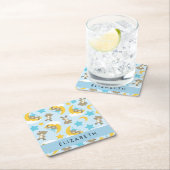 クマのパターン,テディベア,スター,あなたの名前 スクエアペーパーコースター (インサイチュ)