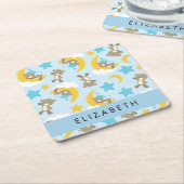 クマのパターン,テディベア,スター,あなたの名前 スクエアペーパーコースター (アングル)