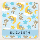 クマのパターン,テディベア,スター,あなたの名前 スクエアペーパーコースター (正面)