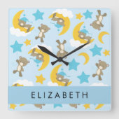 クマのパターン,テディベア,スター,あなたの名前 スクエア壁時計 (正面)