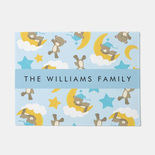 クマのパターン，テディベア，スター，あなたの名前 ドアマット (正面)