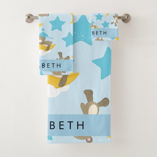 クマのパターン,テディベア,スター,あなたの名前 バスタオルセット (インサイチュ)