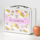 クマのパターン,テディベア,スター,あなたの名前 メタルランチボックス (インサイチュ)