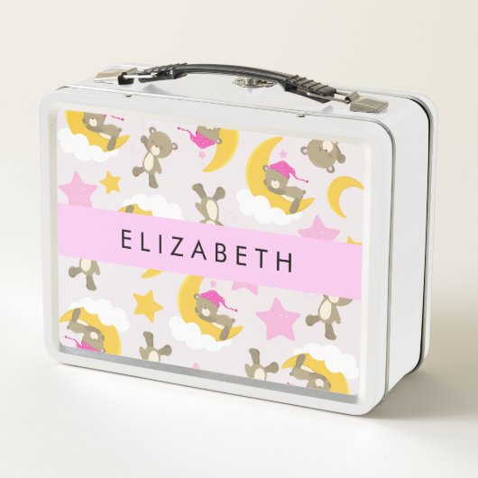 クマのパターン,テディベア,スター,あなたの名前 メタルランチボックス (裏面)