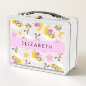 クマのパターン，テディベア，スター，あなたの名前 メタルランチボックス (正面)